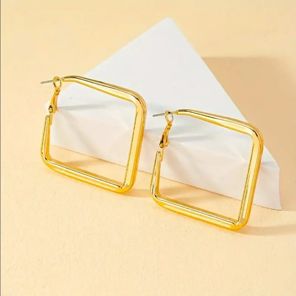 14K Gold Large Chunky Square Hoop Earrings Womens Ladies Big Hoops Jewelry 14 K